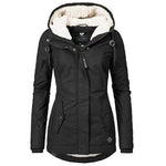 Black Cotton Coats Women Casual Hooded Jacket Coat